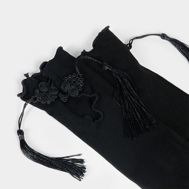 Damskie bawełniane skarpetki Micro Crew z motywem Buddha Stones w czystym kolorze z chińskimi guzikami w kształcie żaby i frędzlami - image 4