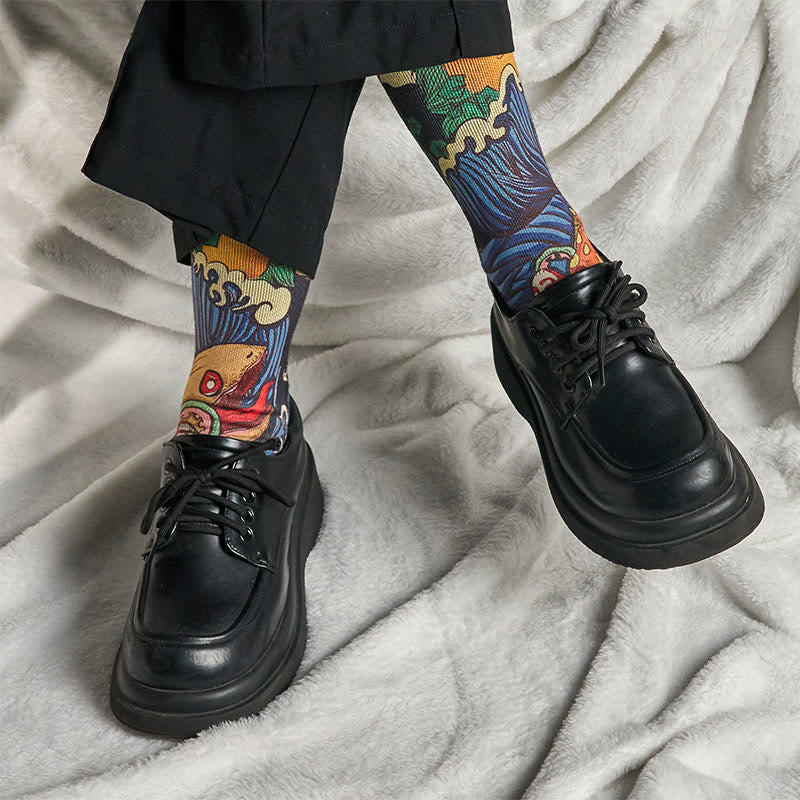 Buddha Stones, swobodne, żywe ryby, płynące fale, mikro skarpetki, męskie i damskie, unisex - image 7