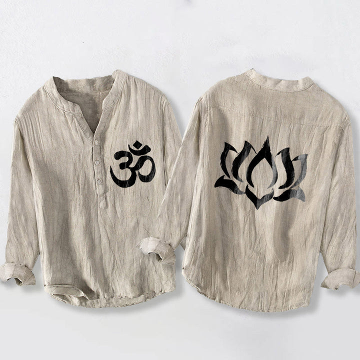 Koszula męska z długim rękawem z bawełny i lnu z motywem symbolu Om i Buddha Stones, zapinana na pół guziki - Bielizna - US/UK/AU50, EU60 (5XL) - image 3