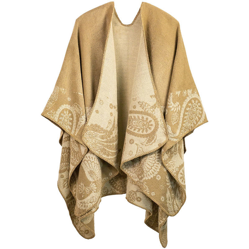 Buddha Stones, jesień, zima, tybetański wzór paisley, szal, termiczny, przytulny, unisex - Khaki - image 0