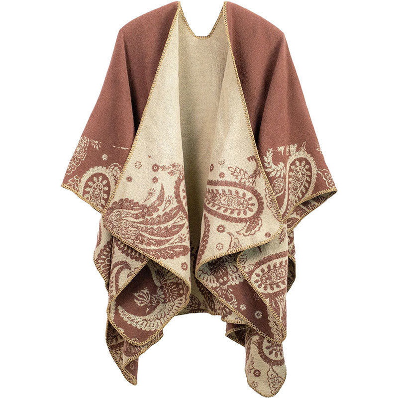Buddha Stones, jesień, zima, tybetański wzór paisley, szal, termiczny, przytulny, unisex - IndianRed - image 1