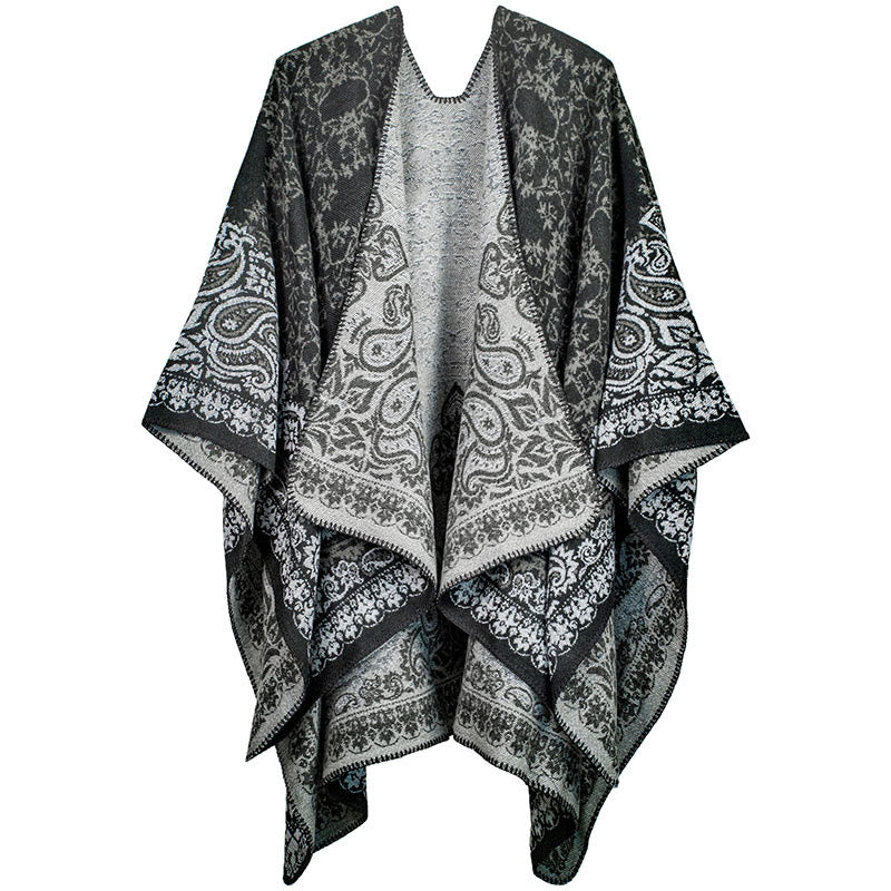 Buddha Stones Tybetańskie Kontrastowe Kolory Wzór Paisley Kwiatowy Przytulny Szalik Unisex - Czarny - image 5