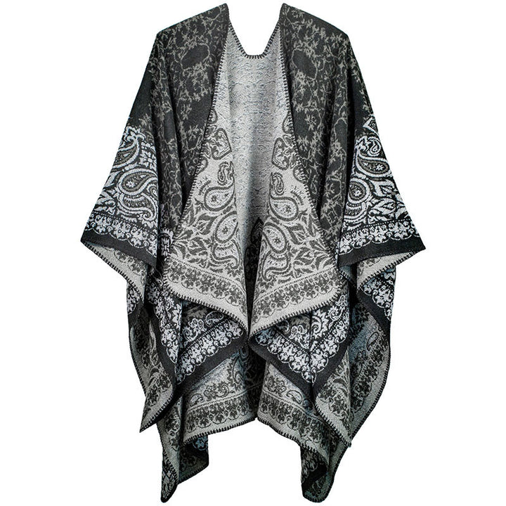 Buddha Stones Tybetańskie Kontrastowe Kolory Wzór Paisley Kwiatowy Przytulny Szalik Unisex - Czarny - image 5