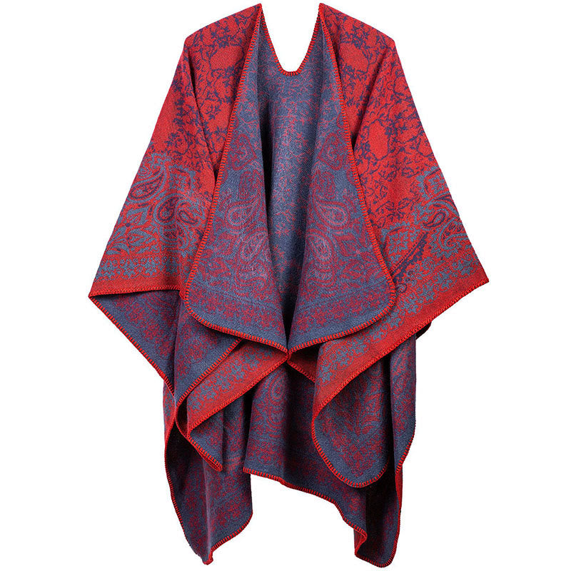 Buddha Stones Tybetańskie Kontrastowe Kolory Wzór Paisley Kwiatowy Przytulny Szalik Unisex - Pomarańczowo-czerwony - image 8