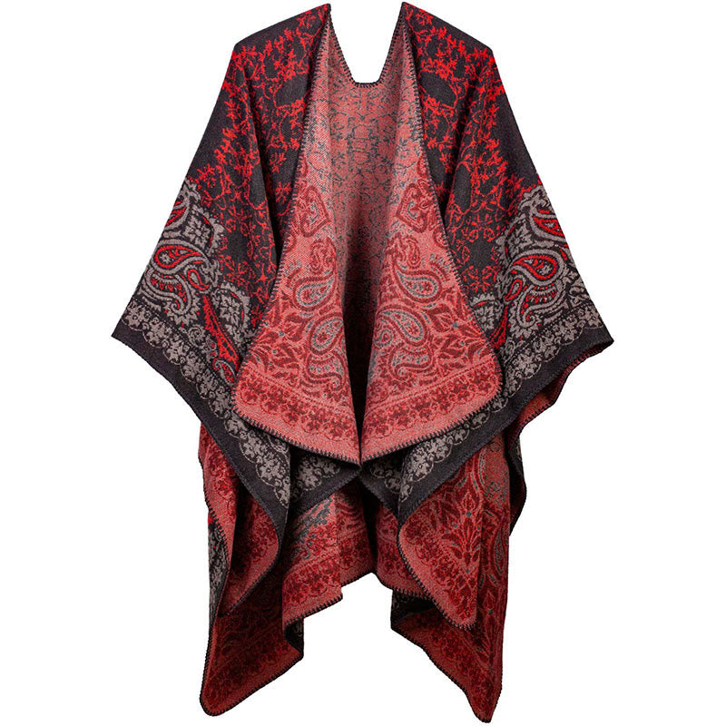 Buddha Stones Tybetańskie Kontrastowe Kolory Wzór Paisley Kwiatowy Przytulny Szalik Unisex - Czerwony - image 6