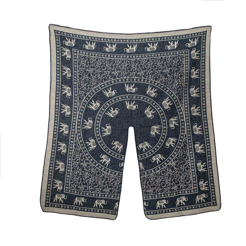 Buddha Stones Tybetański Żakardowy Wzór Geometryczny Słonia Unisex Przytulny Szal - image 1