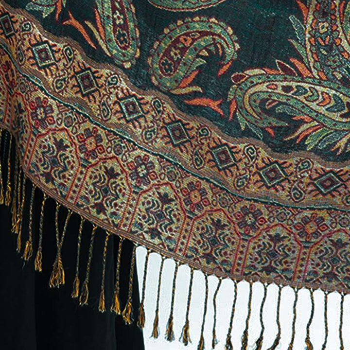 Buddha Stones w stylu boho, tybetański wzór paisley z kwiatowym wzorem i frędzlami, przytulny szalik - image 4