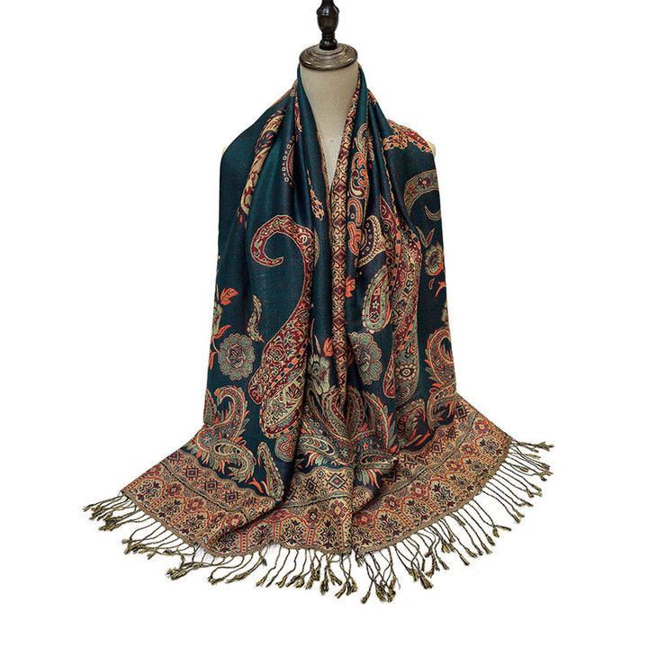 Buddha Stones w stylu boho, tybetański wzór paisley z kwiatowym wzorem i frędzlami, przytulny szalik - image 5