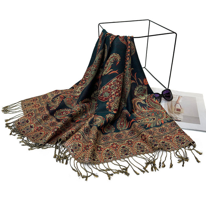 Buddha Stones w stylu boho, tybetański wzór paisley z kwiatowym wzorem i frędzlami, przytulny szalik - image 6