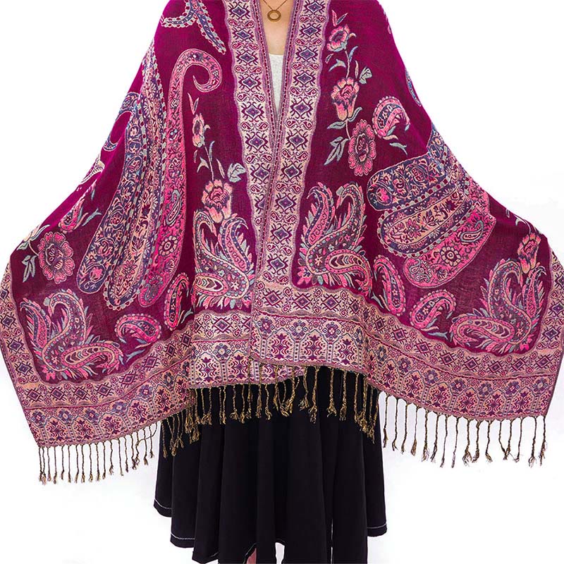 Buddha Stones w stylu boho, tybetański wzór paisley z kwiatowym wzorem i frędzlami, przytulny szalik - image 20