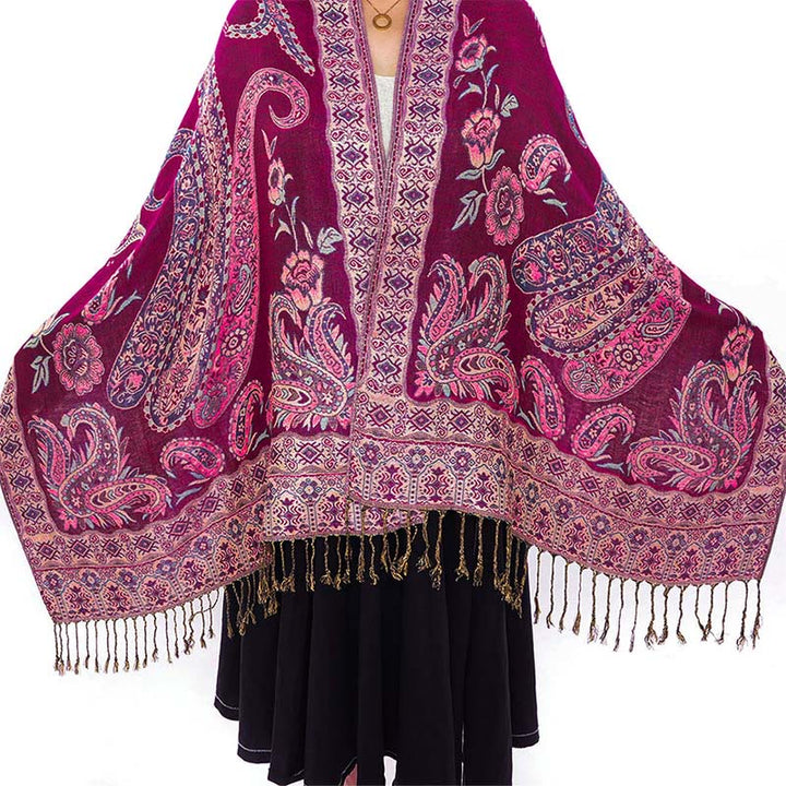 Buddha Stones w stylu boho, tybetański wzór paisley z kwiatowym wzorem i frędzlami, przytulny szalik - image 20