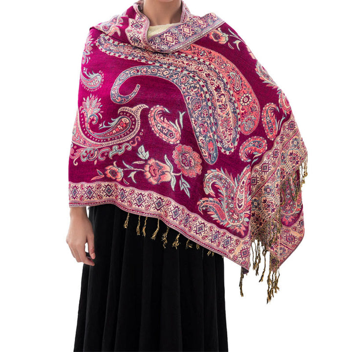 Buddha Stones w stylu boho, tybetański wzór paisley z kwiatowym wzorem i frędzlami, przytulny szalik - image 21