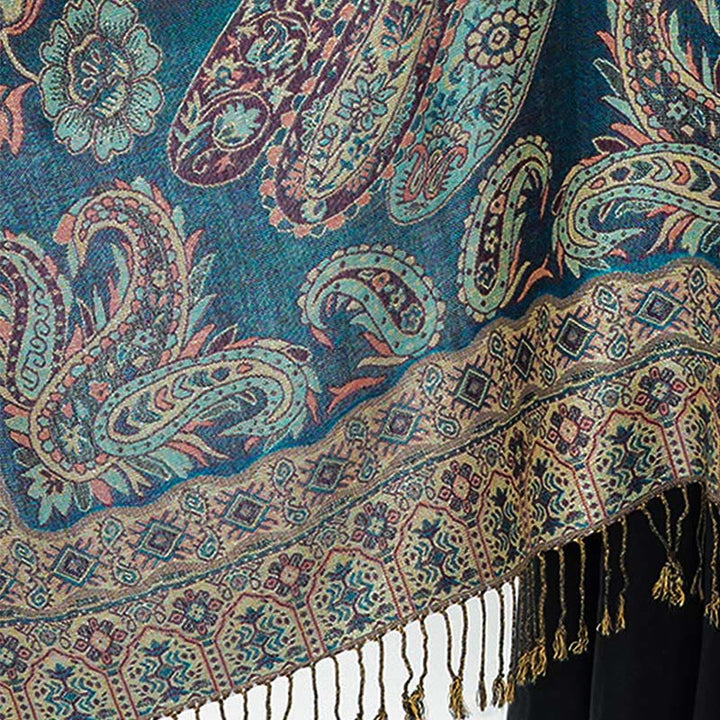 Buddha Stones w stylu boho, tybetański wzór paisley z kwiatowym wzorem i frędzlami, przytulny szalik - image 14