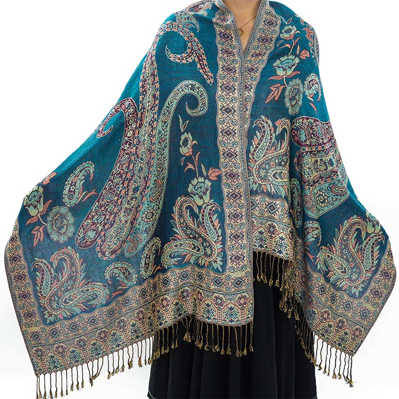 Buddha Stones w stylu boho, tybetański wzór paisley z kwiatowym wzorem i frędzlami, przytulny szalik - Cyraneczka - 70*180 cm - image 12