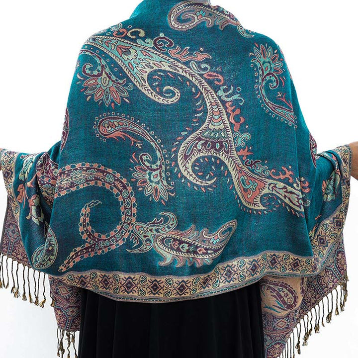 Buddha Stones w stylu boho, tybetański wzór paisley z kwiatowym wzorem i frędzlami, przytulny szalik - image 13