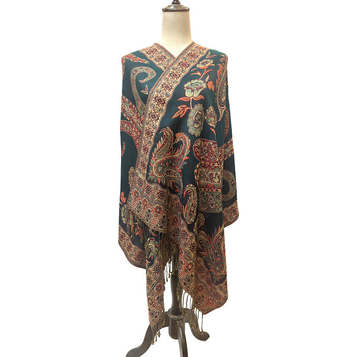 Buddha Stones w stylu boho, tybetański wzór paisley z kwiatowym wzorem i frędzlami, przytulny szalik - image 15