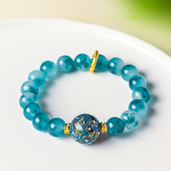 Bransoletka z koralików z naturalnego niebieskiego chalcedonu i Buddha Stones o średnicy 10 mm - image 3