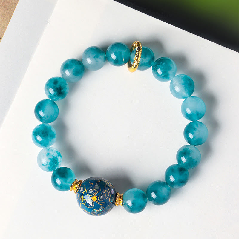 Bransoletka z koralików z naturalnego niebieskiego chalcedonu i Buddha Stones o średnicy 10 mm - Niebieski chalcedon (obwód nadgarstka: 15-17 cm) - image 0