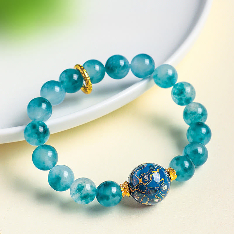 Bransoletka z koralików z naturalnego niebieskiego chalcedonu i Buddha Stones o średnicy 10 mm - image 4