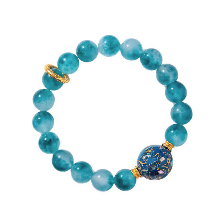 Bransoletka z koralików z naturalnego niebieskiego chalcedonu i Buddha Stones o średnicy 10 mm - image 6
