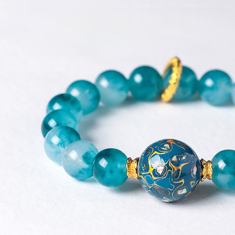 Bransoletka z koralików z naturalnego niebieskiego chalcedonu i Buddha Stones o średnicy 10 mm - image 5