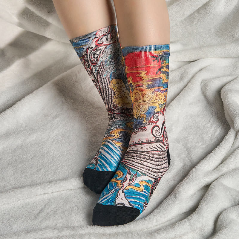 Buddha Stones Skarpetki unisex Casual Whale Waves Sunset Micro Crew Men Women - image 5