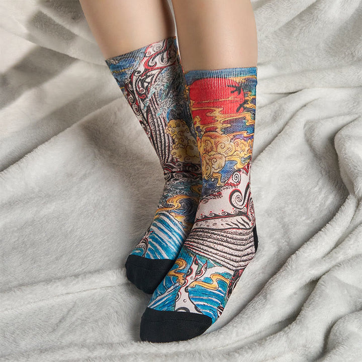 Buddha Stones Skarpetki unisex Casual Whale Waves Sunset Micro Crew Men Women - image 5