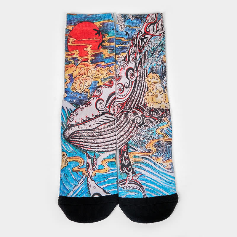 Buddha Stones Skarpetki unisex Casual Whale Waves Sunset Micro Crew Men Women - image 1