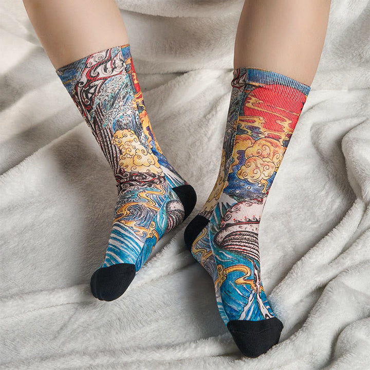 Buddha Stones Skarpetki unisex Casual Whale Waves Sunset Micro Crew Men Women - image 6