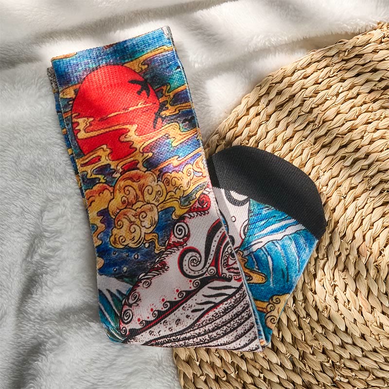 Buddha Stones Skarpetki unisex Casual Whale Waves Sunset Micro Crew Men Women - image 4