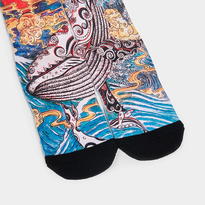 Buddha Stones Skarpetki unisex Casual Whale Waves Sunset Micro Crew Men Women - image 3