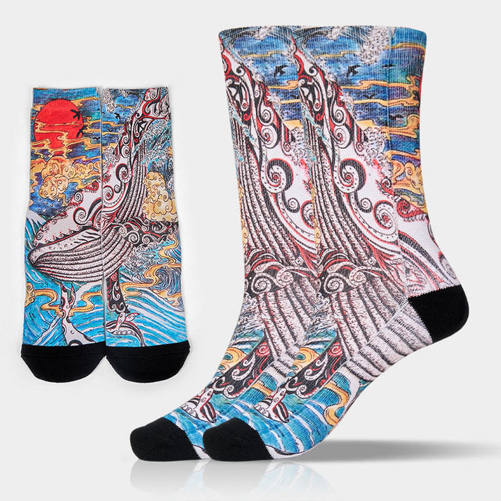 Buddha Stones Skarpetki unisex Casual Whale Waves Sunset Micro Crew Men Women - LightSkyBlue - ML (USA 8-12, EU 41-45, UK/AU 7,5-11,5, AISA 25,5-28,5 cm) - image 0