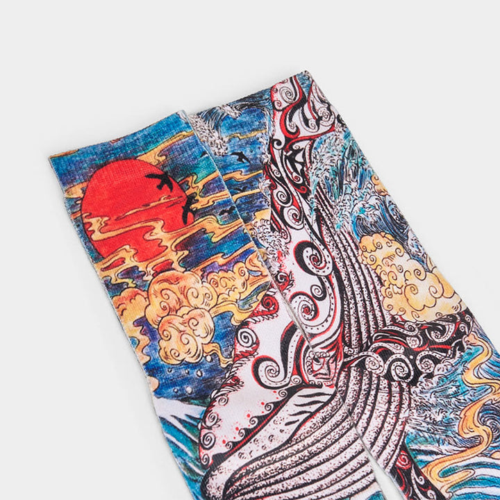 Buddha Stones Skarpetki unisex Casual Whale Waves Sunset Micro Crew Men Women - image 2