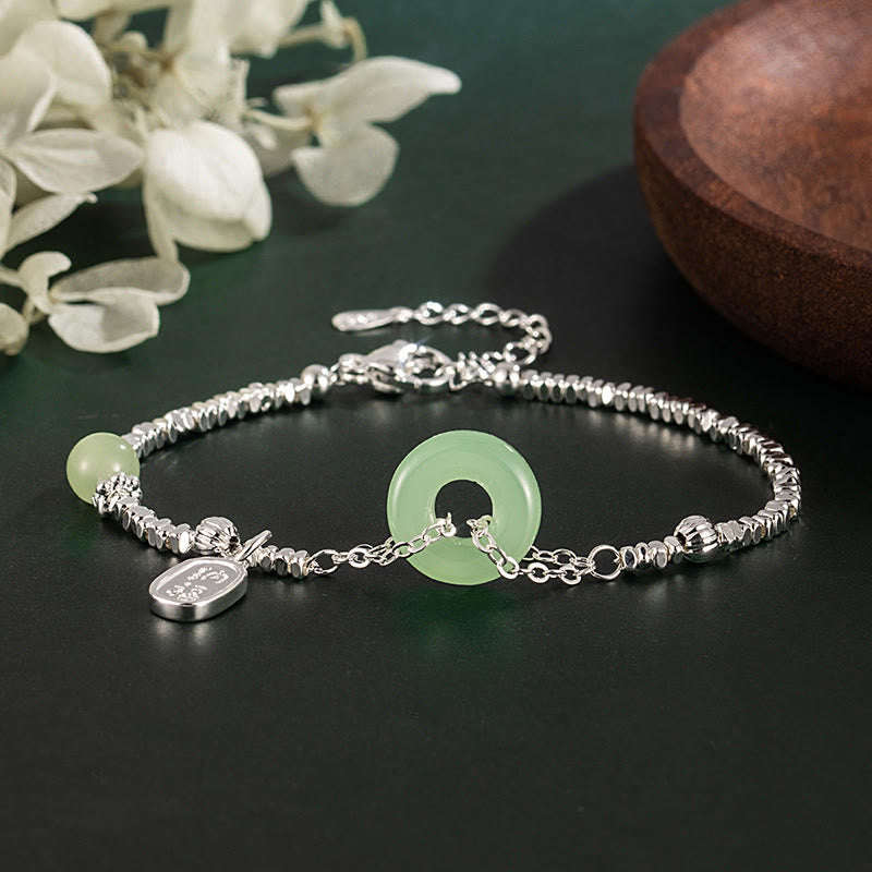 Bransoletka z klamrą i Buddha Stones , powlekana miedzią i srebrem, z symbolem pokoju Fu - Klamra Green Peace (obwód nadgarstka: 15-17 cm) - image 0