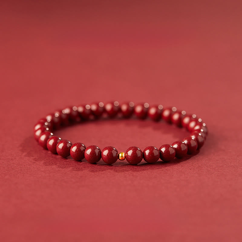 Bransoletka z Buddha Stones 999 ze złota z cynobrem i prostym wzorem skupienia - Koralik 6mm Cinnabar i 3mm Gold - image 8