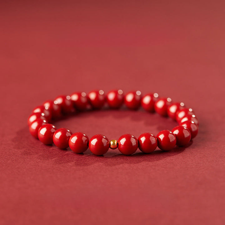 Bransoletka z Buddha Stones 999 ze złota z cynobrem i prostym wzorem skupienia - 8mm Imperial Cinnabar i 4mm Gold Bead - image 10