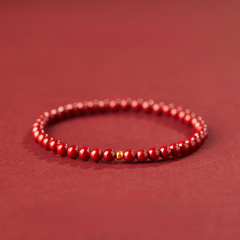 Bransoletka z Buddha Stones 999 ze złota z cynobrem i prostym wzorem skupienia - Koralik Imperial Cinnabar 4mm i złoty 3mm - image 7