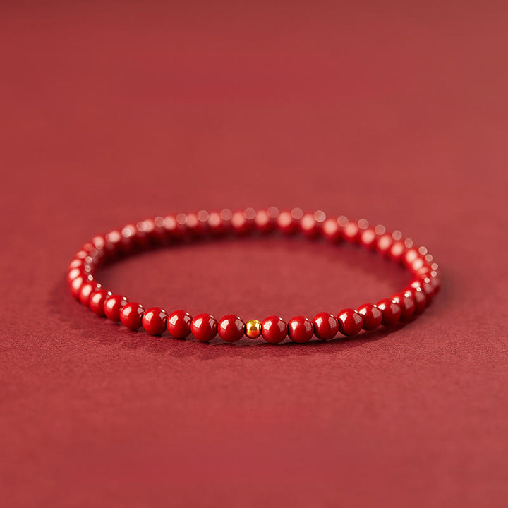 Bransoletka z Buddha Stones 999 ze złota z cynobrem i prostym wzorem skupienia - Koralik Imperial Cinnabar 4mm i złoty 3mm - image 7