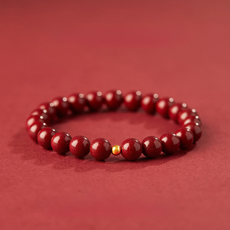 Bransoletka z Buddha Stones 999 ze złota z cynobrem i prostym wzorem skupienia - Koralik cynobrowy 8 mm i złoty 4 mm - image 11