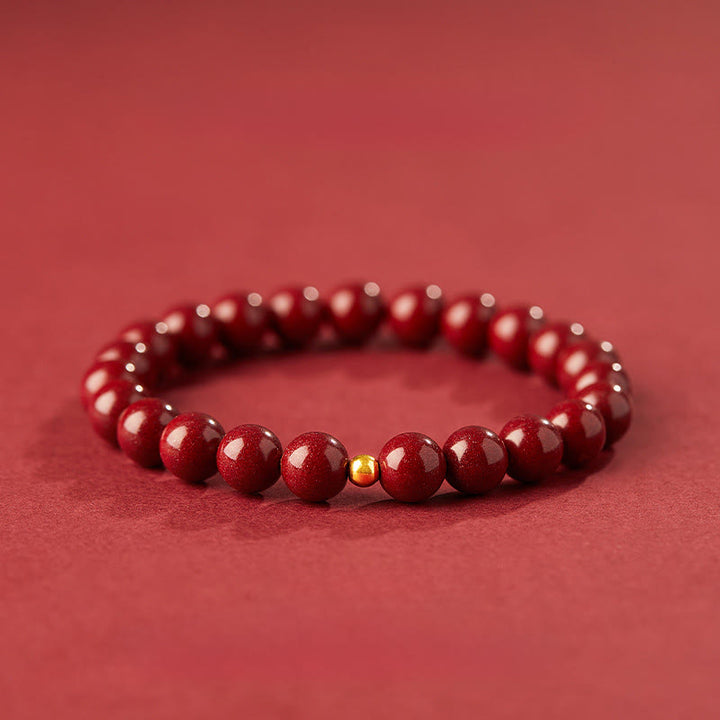 Bransoletka z Buddha Stones 999 ze złota z cynobrem i prostym wzorem skupienia - Koralik cynobrowy 8 mm i złoty 4 mm - image 11