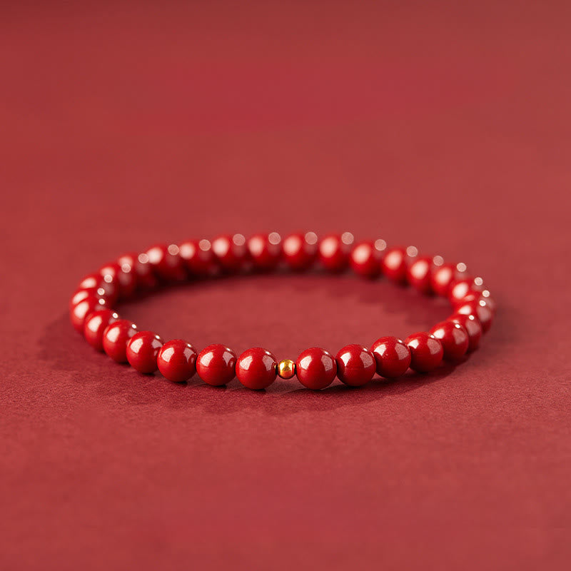 Bransoletka z Buddha Stones 999 ze złota z cynobrem i prostym wzorem skupienia - Koralik Imperial Cinnabar 6mm i złoty 3mm - image 9
