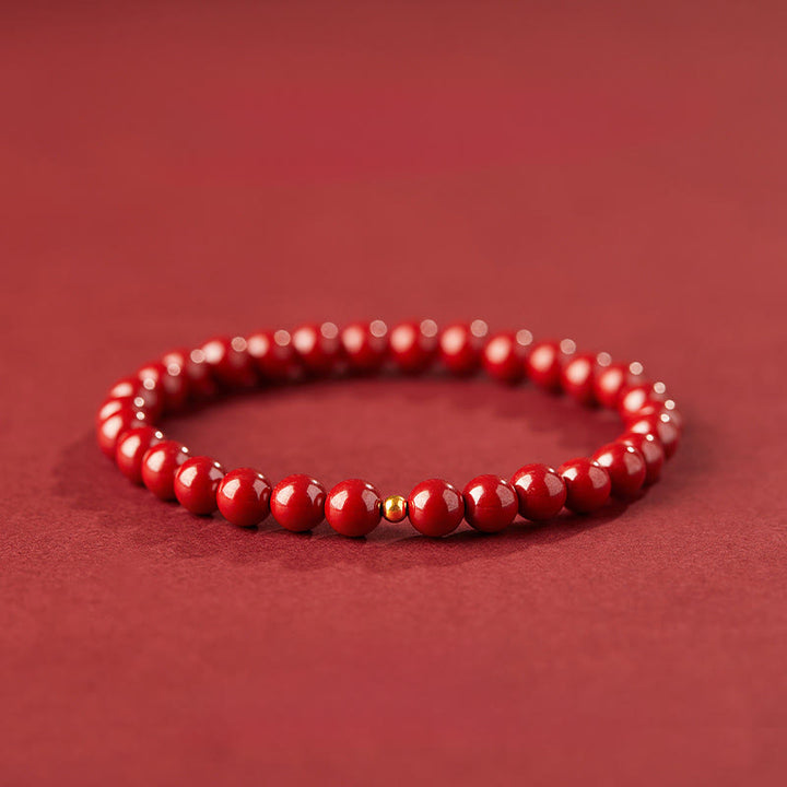 Bransoletka z Buddha Stones 999 ze złota z cynobrem i prostym wzorem skupienia - Koralik Imperial Cinnabar 6mm i złoty 3mm - image 9