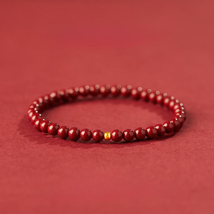 Bransoletka z Buddha Stones 999 ze złota z cynobrem i prostym wzorem skupienia - Koralik 4mm Cinnabar i 3mm Gold - image 0