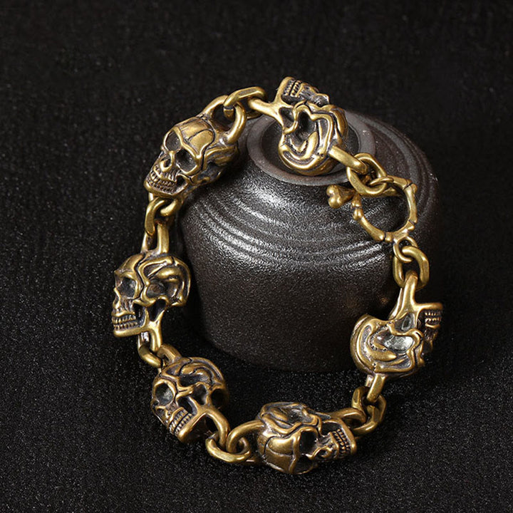 Bransoletka ochronna z Buddha Stones w stylu retro z miedzi i mosiądzu z czaszką Władcy Zwłok - image 3