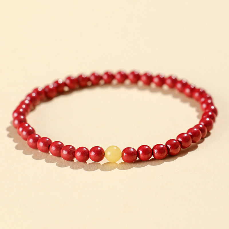 Bransoletka z Buddha Stones , naturalnym bursztynem i cynobrem - 4mm Imperial Cinnabar - image 2