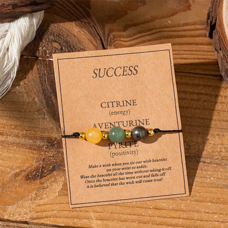 Bransoletka z Buddha Stones, cytrynem, zielonym awenturynem i pirytem, ​​z liną sukcesu - Koraliki okrągłe (obwód nadgarstka: 14-23 cm) - image 1
