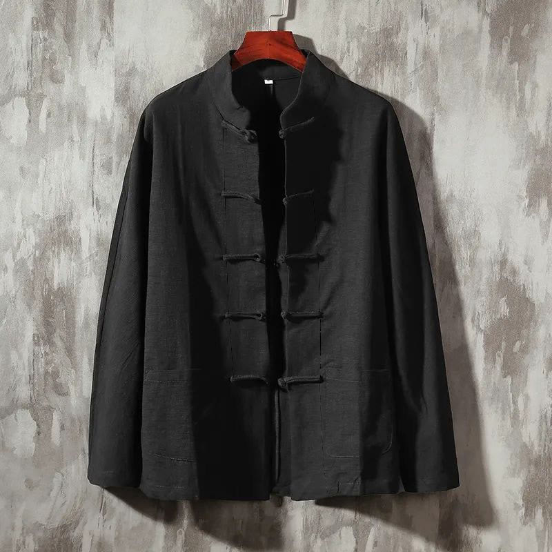 Koszula z kołnierzykiem w kształcie Buddha Stones , swobodna, bawełniana, lniana - Czarny - US/UK/AU44，EU54 (5XL) - image 6