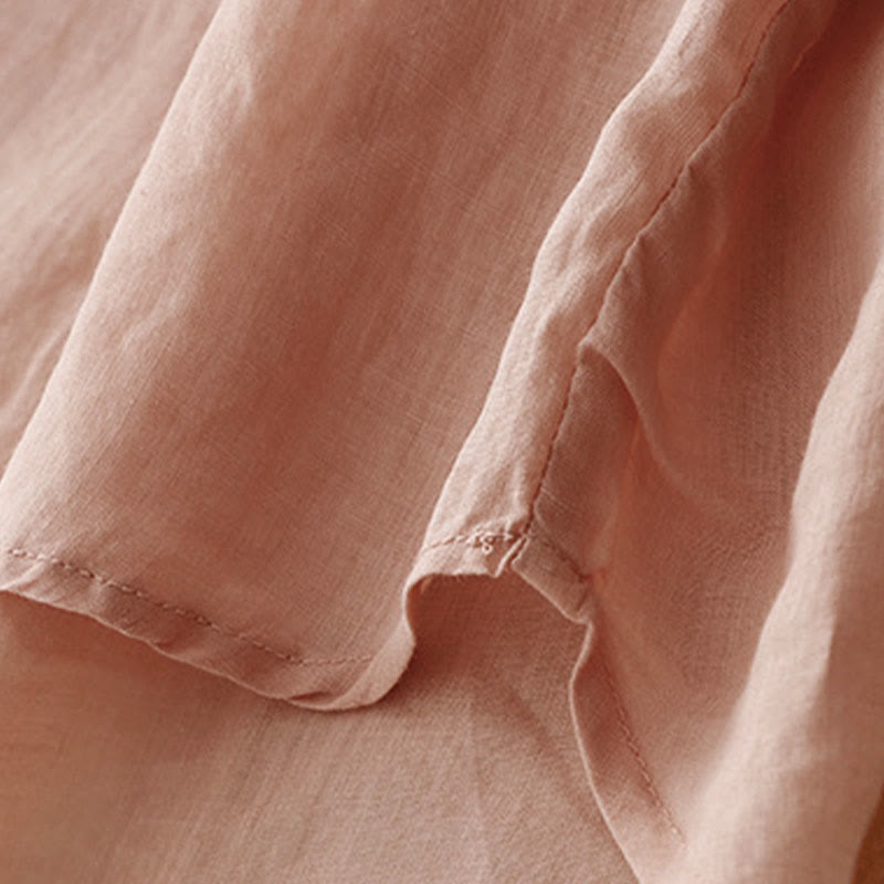 Koszula damska z krótkim rękawem i prostym wzorem żabiej klamry „Buddha Stones” - image 4