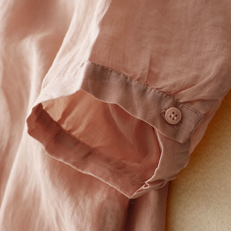 Koszula damska z krótkim rękawem i prostym wzorem żabiej klamry „Buddha Stones” - image 6