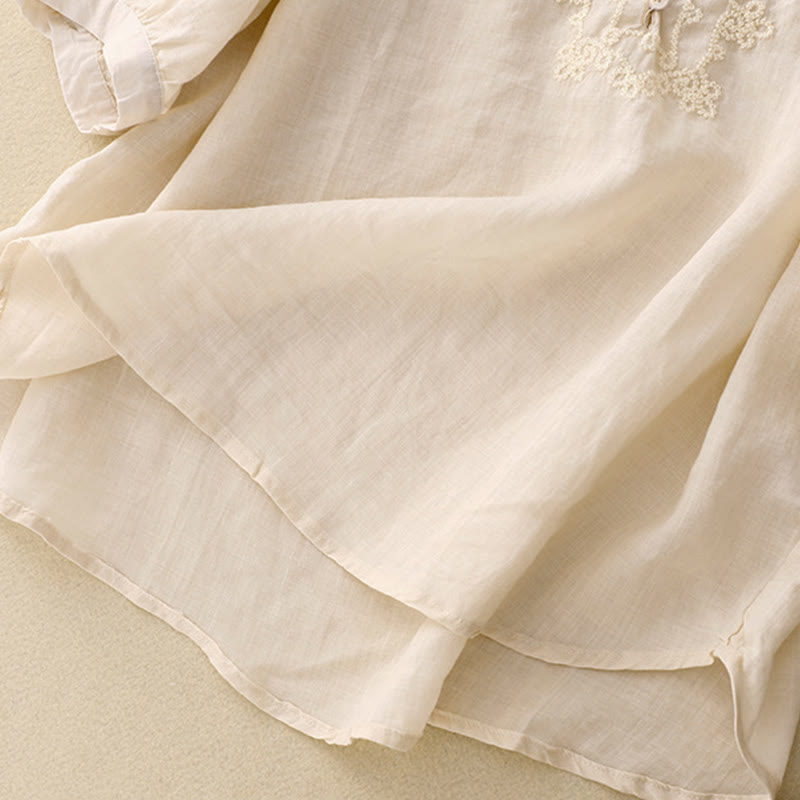 Koszula damska z krótkim rękawem i prostym wzorem żabiej klamry „Buddha Stones” - image 10